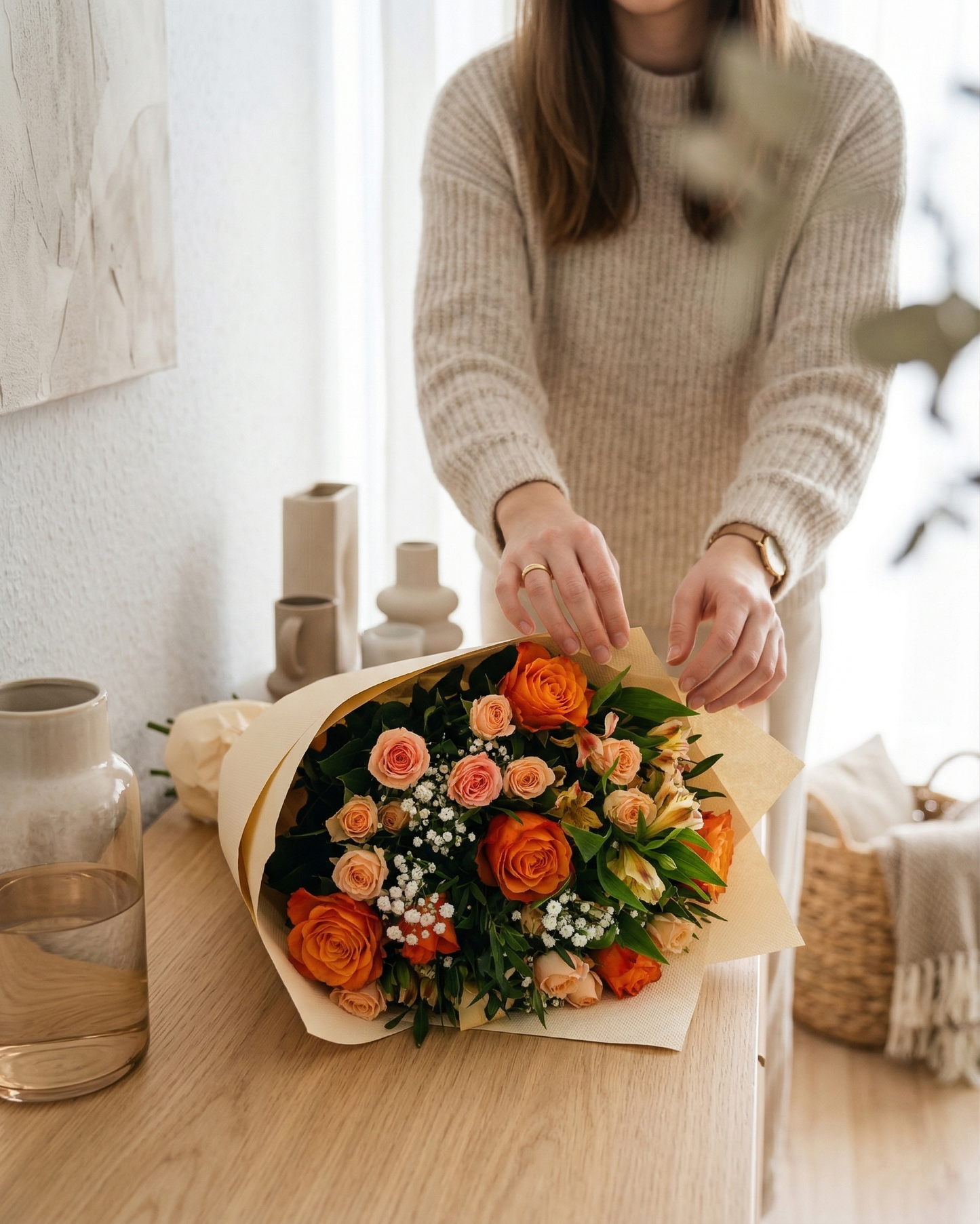 Bouquet with Orange Roses