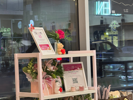 Bloom Up by Zelena Flora flower display inside Fika Fika Coffee in Downtown Los Angeles