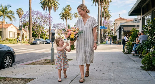 Modern Mother’s Day bouquet in Los Angeles with ranunculus and tulips