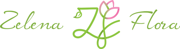 Logo 'Zelena Flora' and a pink flower 
