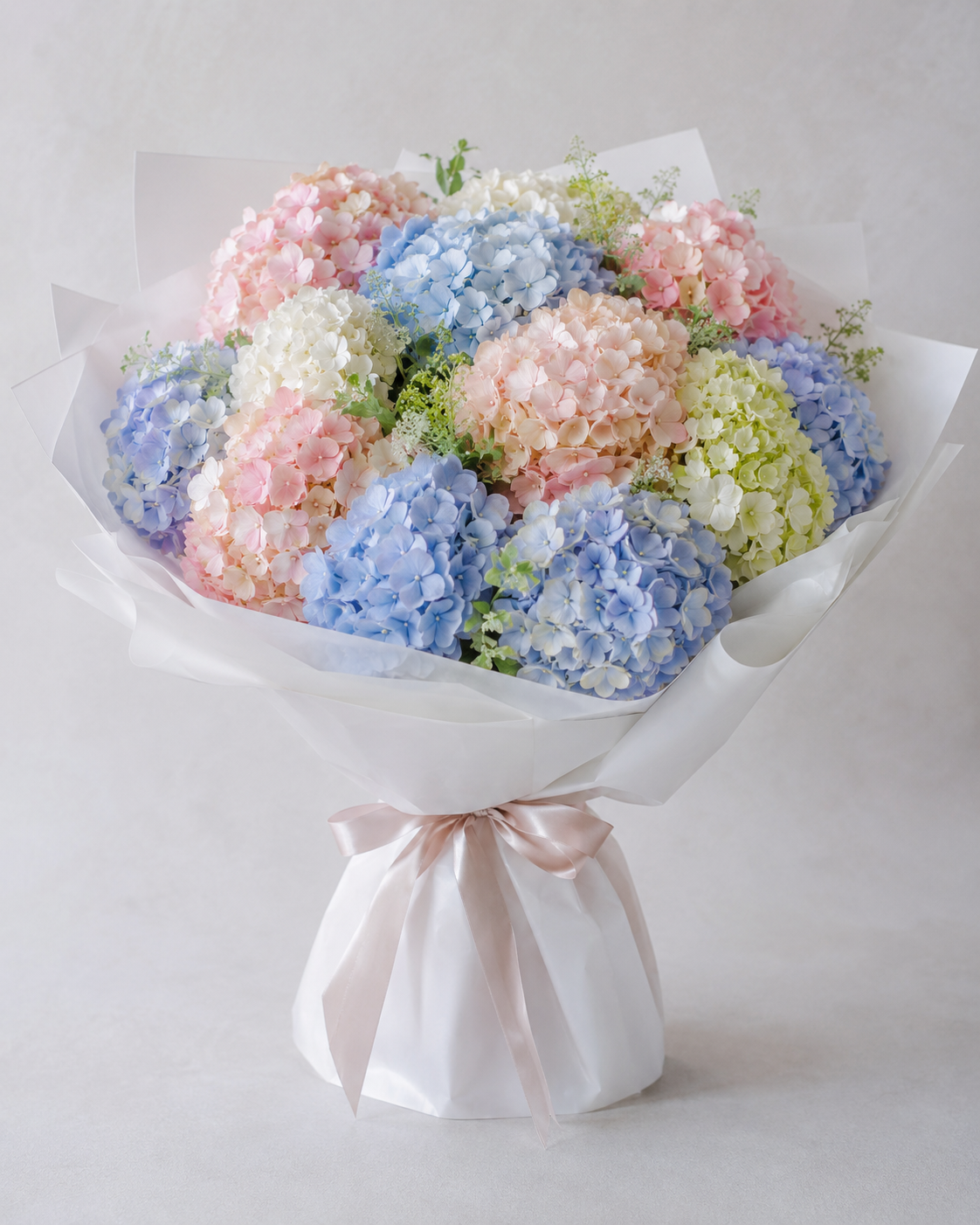 Delicate Cloud of Hydrangeas pastel pink and blue hydrangea bouquet | Zelena Flora | Los Angeles