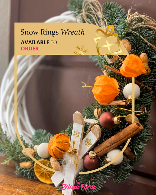 Decorative wreath with ornaments and text indicating availability to order