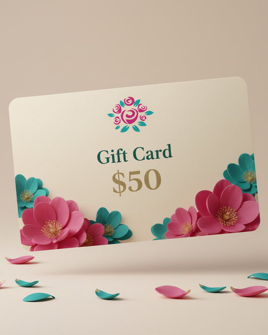 Floral design gift card with a value of $50 on a beige background