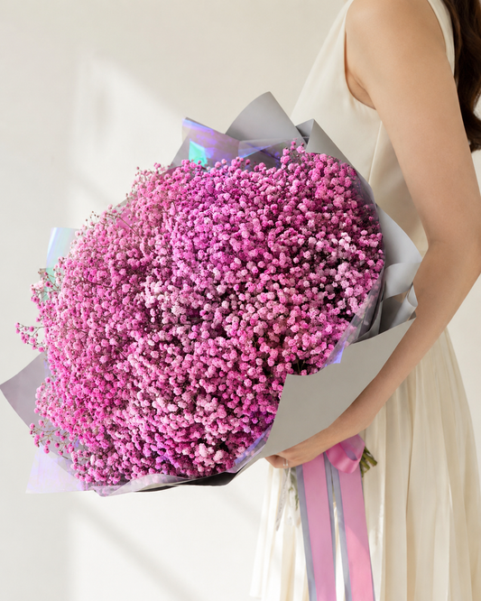 Pink Charm pink gypsophila bouquet with soft airy baby’s breath flowers by Zelena Flora