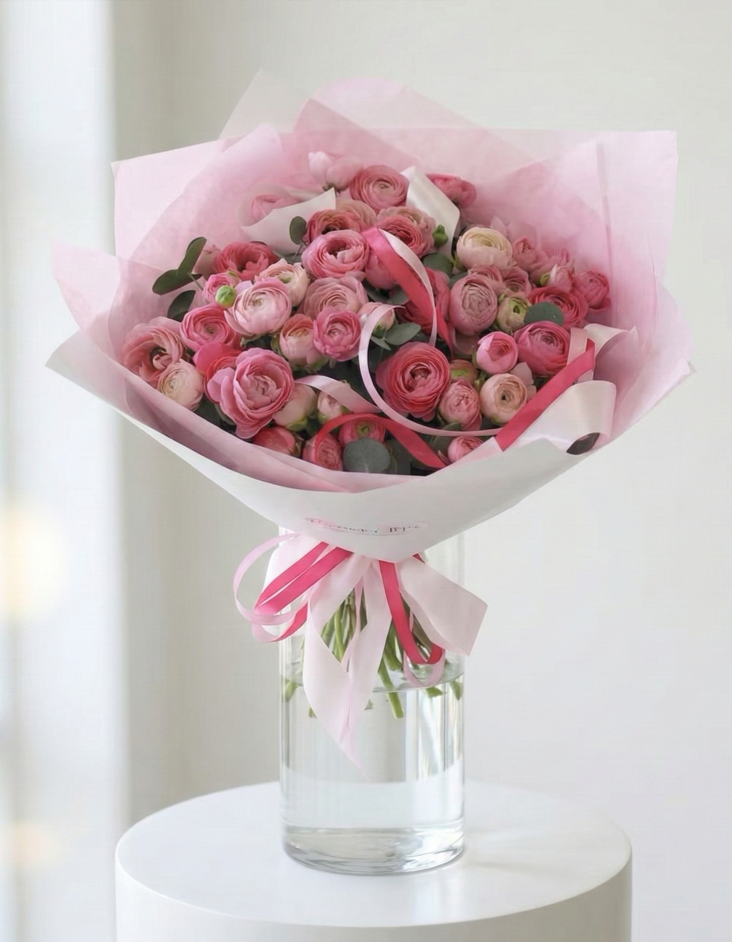 Spring Kiss bouquet with blush roses, lisianthus, and fresh spring greenery by Zelenaflora in Los Angeles